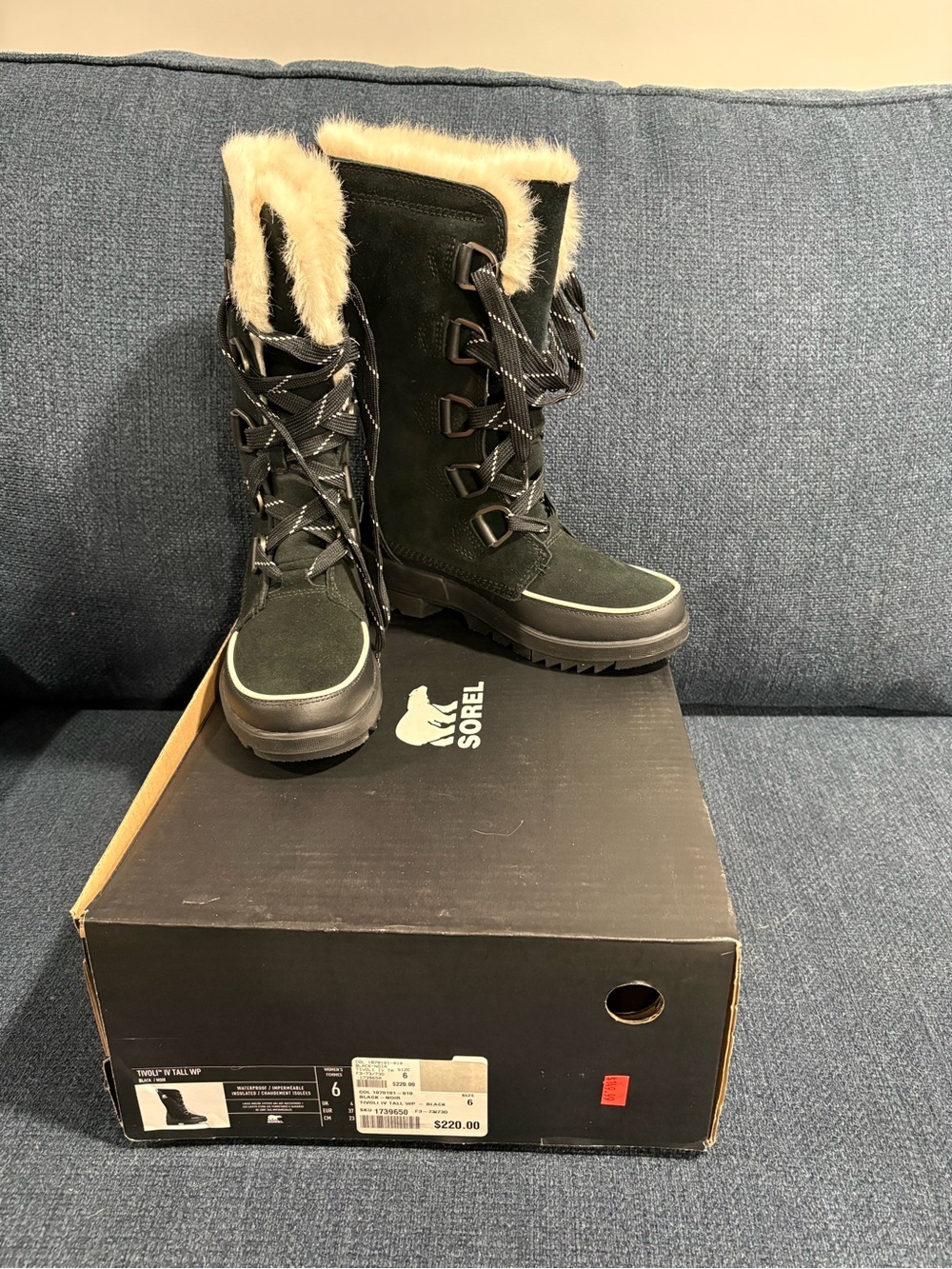 Sorel Tivoli IV Tall WP Womens Snow Winter Boot Waterproof Insulated Fur Black 6